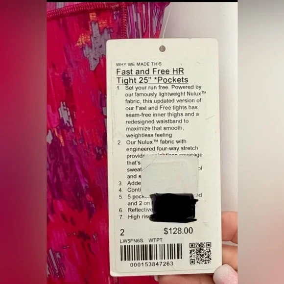 Lululemon NWT Women’s Fast And Free HR Tight 25” Pockets. Pow Pink Multi. Size 2 - Picture 3 of 16